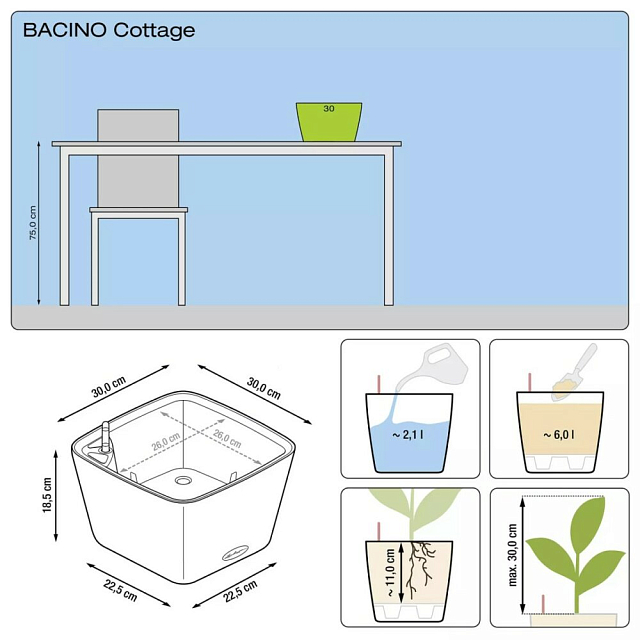 Кашпо с автополивом Lechuza Bacino Cottage Цвет: белый 