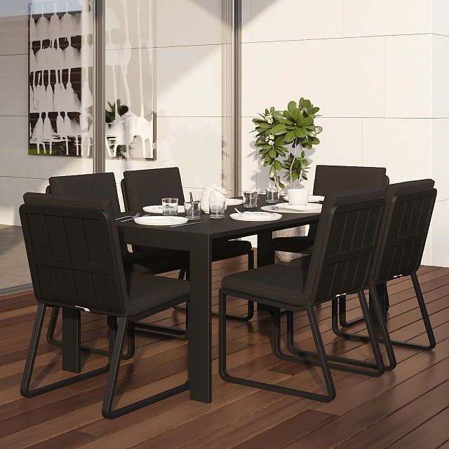 Обеденная зона Gardenini Malia 180 Карбон / Черный со стульями Voglie 