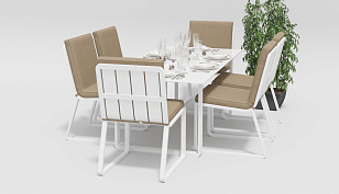 Обеденная зона Gardenini Voglie 180 Белый / Бежевый со стульями Voglie, садовая мебель