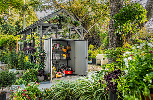 Высокий шкаф Keter Duotech High Store 1400 л + 2 полки для дачи Высокий шкаф Keter Duotech High Store 1400 л + 2 полки, садовая мебель