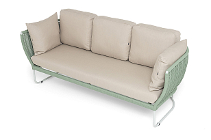 Диван 4SIS Фиджи 3-местный, каркас светло-серый муар, роуп зеленый, ткань Mossle бежевая, садовая мебель