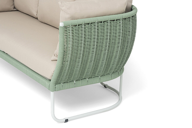 Диван 4SIS Фиджи 3-местный, каркас светло-серый муар, роуп зеленый, ткань Mossle бежевая 