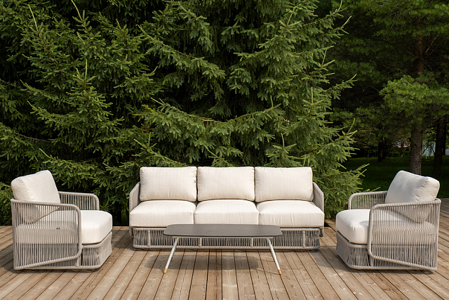 Лаунж-зона 4SIS Альбано 5-местная, 5-местная плетеная из роупа (веревки), каркас алюминиевый светло-серый, роуп серый меланж 