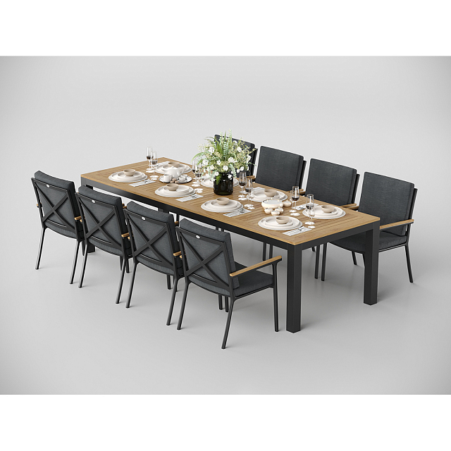 Обеденная зона Gardenini Premium Bella 280 Карбон / Темно-серый со стульями Premium Calma S 