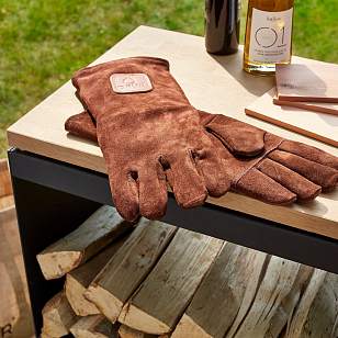 Поленница двухъярусная OFYR черная с деревянной столешницей для сада