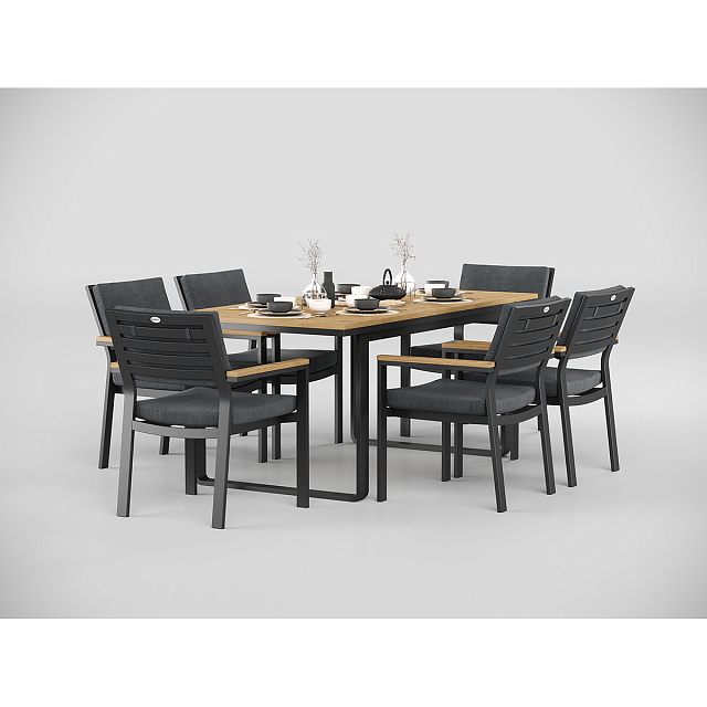 Обеденная зона Gardenini Premium Voglie 180 Карбон / Темно-серый со стульями Bella 