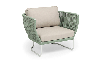 Кресло 4SIS Фиджи, каркас светло-серый муар, роуп зеленый, ткань Mossle бежевая, садовая мебель