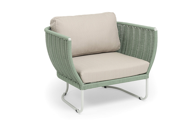 Кресло 4SIS Фиджи, каркас светло-серый муар, роуп зеленый, ткань Mossle бежевая 