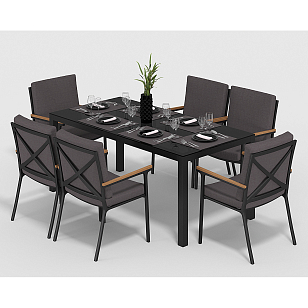 Обеденная зона Gardenini Calma 180 Карбон / Антрацит со стульями Calma S, садовая мебель