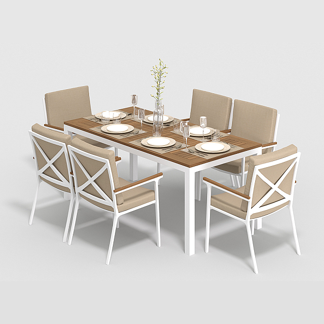 Обеденная зона Gardenini Bella 180 Белый / Бежевый со стульями Calma S 