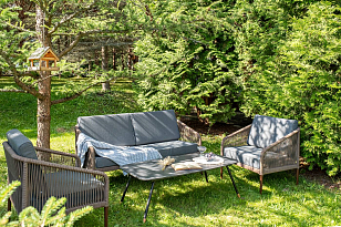 Лаунж-зона 4SIS Канны 4-местная со столом Верона, каркас коричневый, роуп коричневый, столешница серый гранит, садовая мебель