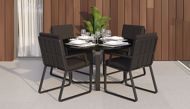 Обеденная зона Gardenini Primavera Карбон / Черный с стульями Voglie Armrest 
