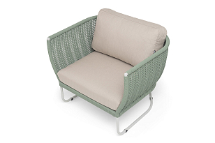 Кресло 4SIS Фиджи, каркас светло-серый муар, роуп зеленый, ткань Mossle бежевая, садовая мебель