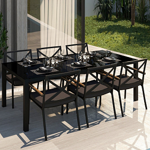 Обеденная зона Gardenini Calma Carbon 220 Антрацит со стульями Calma , садовая мебель