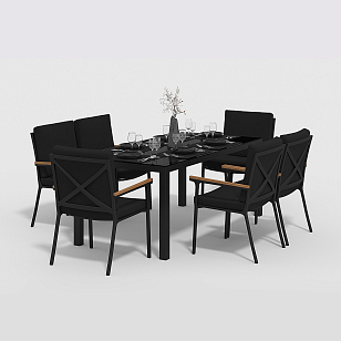 Обеденная зона Gardenini Calma 180 Карбон / Черный со стульями Calma S, садовая мебель