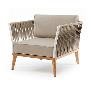 Кресло 4SIS Касабланка, основание дуб, каркас светло-серый муар, роуп серо-коричневый, ткань бежевая 052 для дачи Кресло 4SIS Касабланка, основание дуб, каркас светло-серый муар, роуп серо-коричневый, ткань бежевая 052, садовая мебель