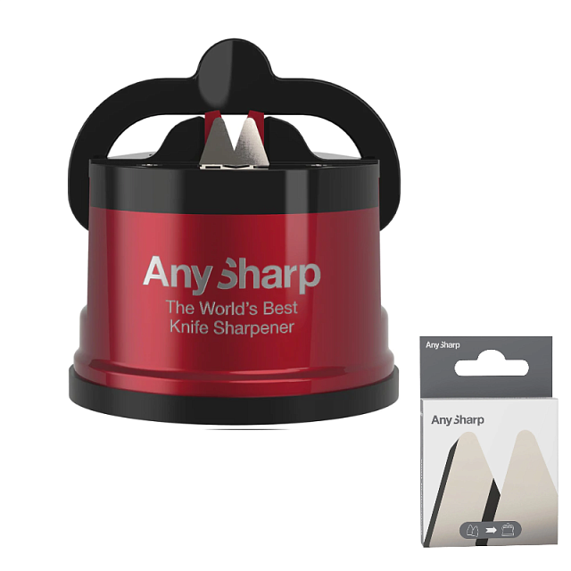 Точилка для ножей AnySharp Pro Цвет: красный в комплекте со сменными лезвиями