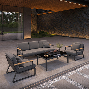 Лаунж зона Gardenini Premium Voglie Long Карбон / Темно-серый для дачи Лаунж зона Gardenini Premium Voglie Long Карбон / Темно-серый, садовая мебель