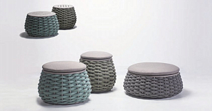 Пуф-столик плетеный с подушкой Tagliamento Pouf Цвет: зеленый, светло-серый, садовая мебель