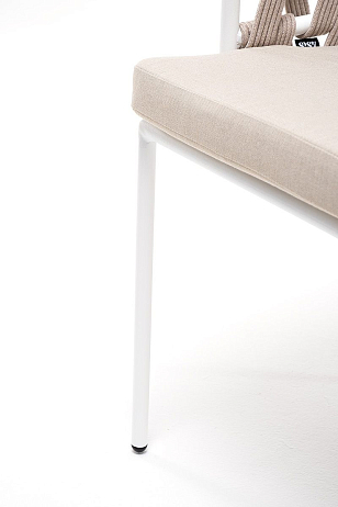 Стул 4SIS Диего из роупа, каркас белый муар, роуп бежевый, ткань бежевая 15052, садовая мебель