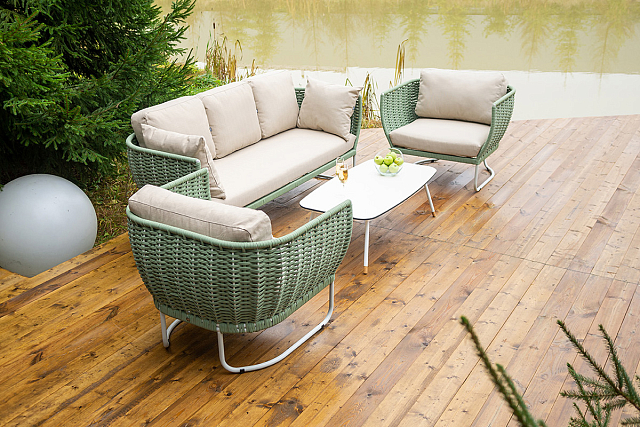 Лаунж-зона 4SIS Фиджи 5-местная, каркас светло-серый, роуп зеленый 