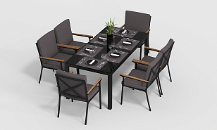 Обеденная зона Gardenini Calma 180 Карбон / Антрацит со стульями Calma S, садовая мебель