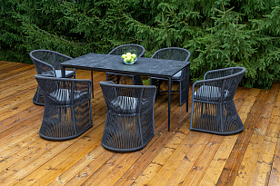 Обеденная группа 4SIS Романо на 6 персон, каркас темно-серый, роуп темно-серый, садовая мебель