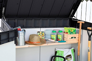 Высокий шкаф Keter Premiere XL 1150 л + 2 полки, садовая мебель