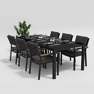 Обеденная зона Gardenini Calma 200 Карбон / Антрацит со стульями Bella, садовая мебель