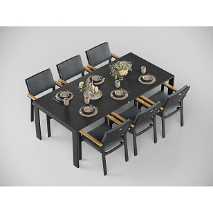 Обеденная зона Gardenini Malia 220 Карбон / Антрацит со стульями Premium Bella, садовая мебель