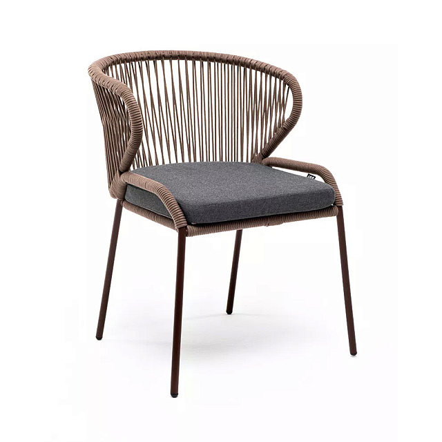 Стул 4SIS Милан из роупа, каркас алюминий коричневый муар, роуп коричневый, ткань темно-серая 027 