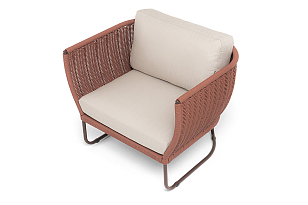 Кресло 4SIS Фиджи, каркас коричневый муар, роуп красный, ткань Mossle бежевая, садовая мебель