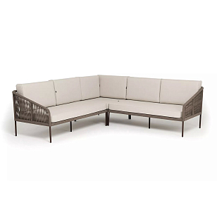 Диван модульный 4SIS Канны, каркас коричневый (RAL8016) муар, роуп коричневый круглый, ткань бежевая 035, садовая мебель