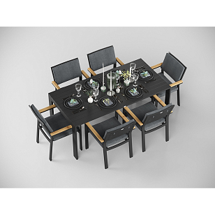 Обеденная зона Gardenini Malia 180 Карбон / Антрацит со стульями Premium Bella для дачи Обеденная зона Gardenini Malia 180 Карбон / Антрацит со стульями Premium Bella, садовая мебель