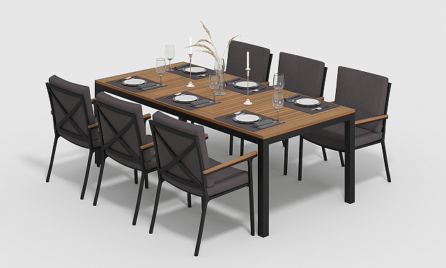 Обеденная зона Gardenini Bella 220 Карбон / Антрацит со стульями Calma S 