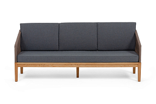 Диван 4SIS Канны 3-местный из роупа, основание дуб, роуп коричневый, ткань темно-серая, садовая мебель