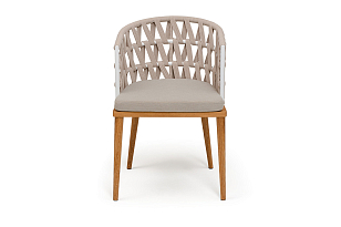 Стул 4SIS Диего из роупа, основание дуб, каркас белый, роуп бежевый, ткань бежевая, садовая мебель