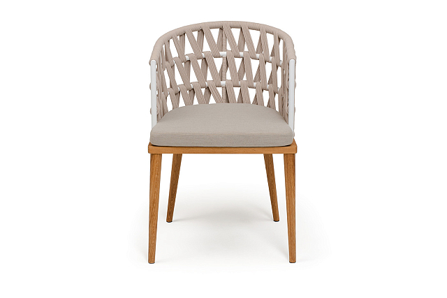 Стул 4SIS Диего из роупа, основание дуб, каркас белый, роуп бежевый, ткань бежевая 