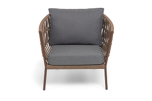 Кресло из роупа 4SIS Диего, каркас коричневый, роуп коричневый, ткань темно-серая, садовая мебель