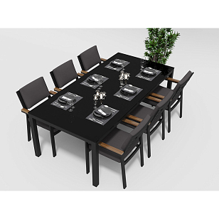 Обеденная зона Gardenini Calma 200 Карбон / Антрацит со стульями Bella, садовая мебель