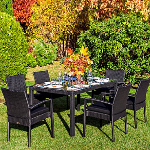 Обеденная группа Joygarden Milano черный на 6 персон с подлокотниками для дачи Обеденная группа Joygarden Milano черный на 6 персон с подлокотниками, садовая мебель