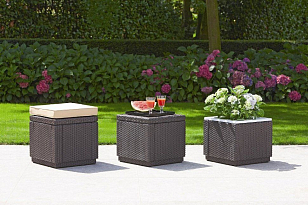 Пуф Keter Cube коричневый для дачи Пуф Keter Cube коричневый, садовая мебель