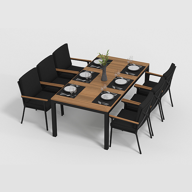 Обеденная зона Gardenini Bella 200 Карбон / Чёрный со стульями Calma S 