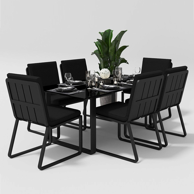 Обеденная зона Gardenini Voglie Carbon 180 Черный со стульями Voglie 