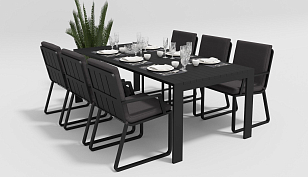 Обеденная зона Gardenini Malia 180 Карбон / Антрацит со стульями Voglie Armrest, садовая мебель