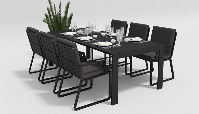 Обеденная зона Gardenini Malia 180 Карбон / Антрацит со стульями Voglie Armrest 
