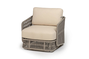 Кресло 4SIS Альбано, светло-серый муар, роуп серый меланж, ткань Mossle светло-бежевая, садовая мебель