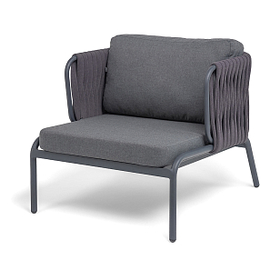 Кресло из роупа 4SIS Ронда, каркас темно-серый (RAL7024) муар, роуп серый 40 мм tex, ткань темно-серая 027, садовая мебель