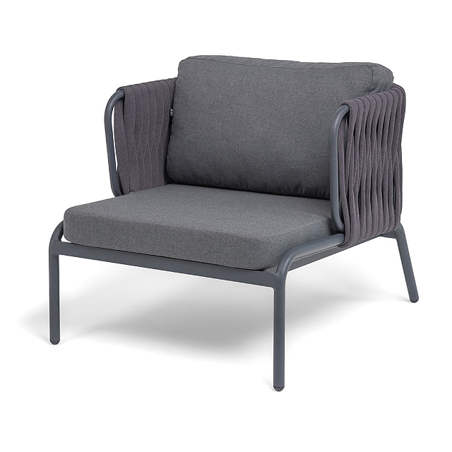 Кресло из роупа 4SIS Ронда, каркас темно-серый (RAL7024) муар, роуп серый 40 мм tex, ткань темно-серая 027 