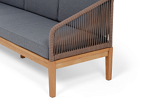 Диван 4SIS Канны 3-местный из роупа, основание дуб, роуп коричневый, ткань темно-серая, садовая мебель